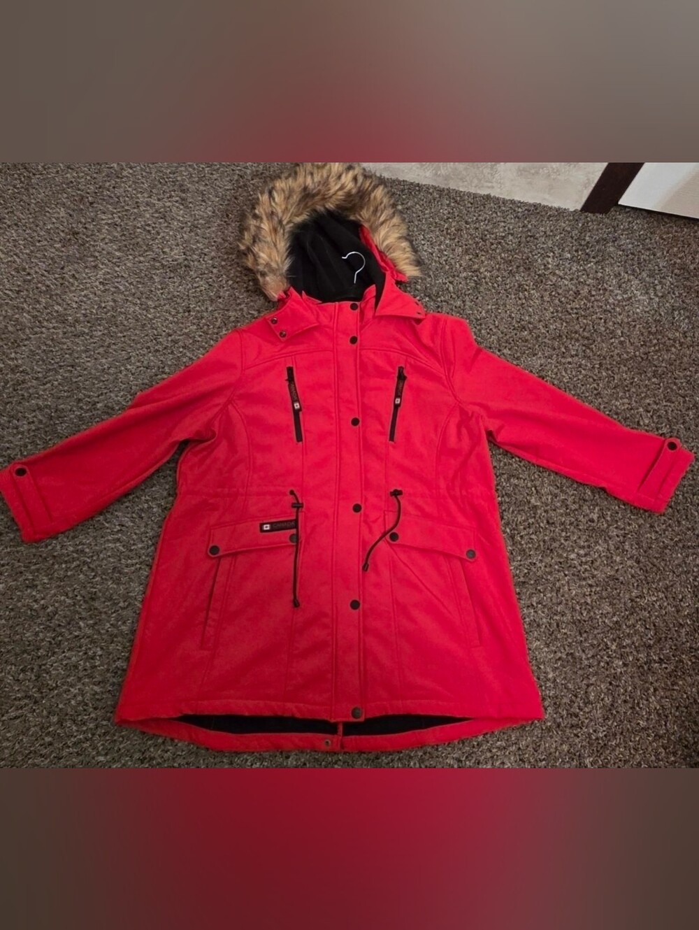 Canada Weathergear Red Insulated Ski Parka with Faux-Fur Trim Hood